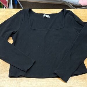 Black Long Sleeve Square Neck Womens  Top